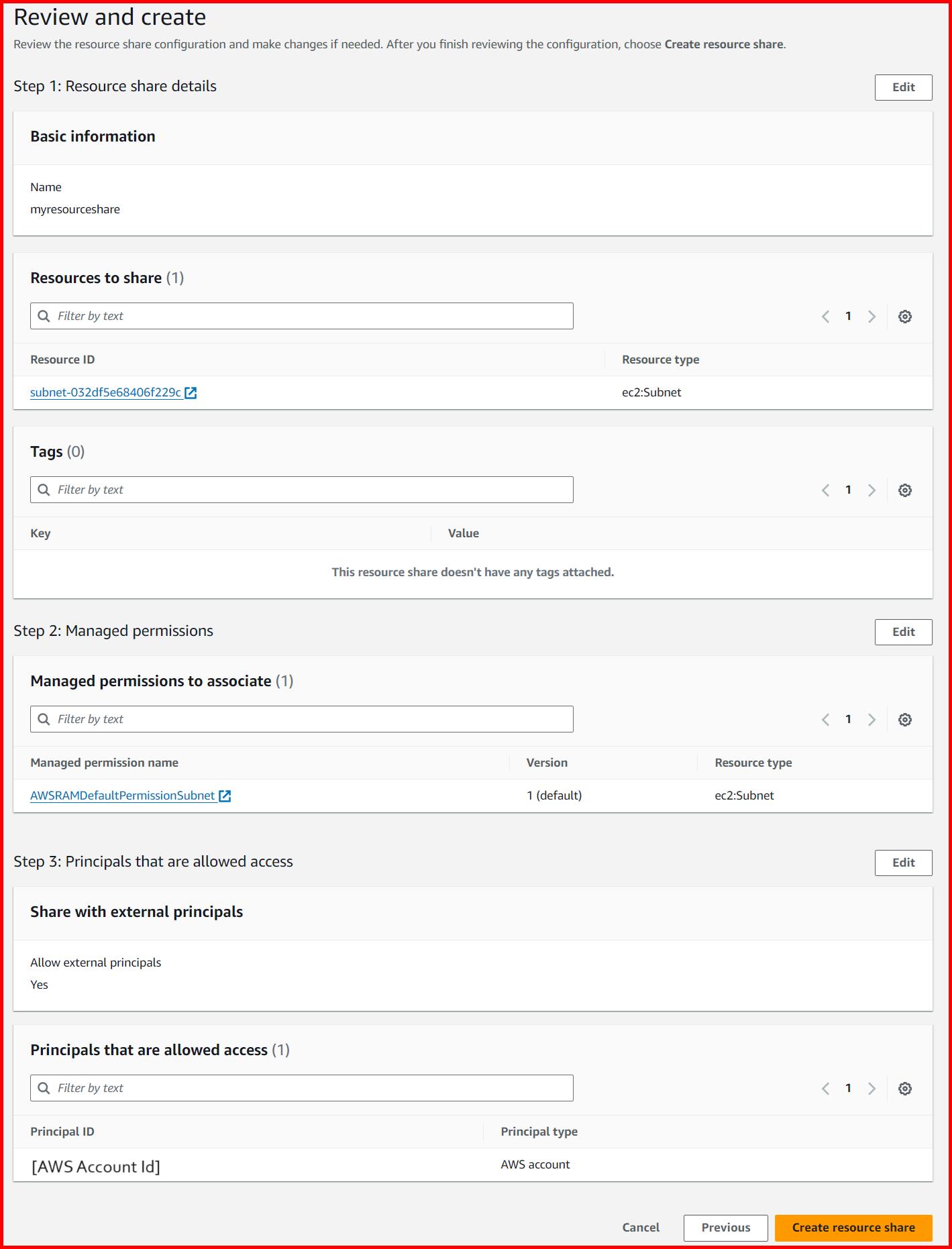 Picture showing the review screen of the resource access manager